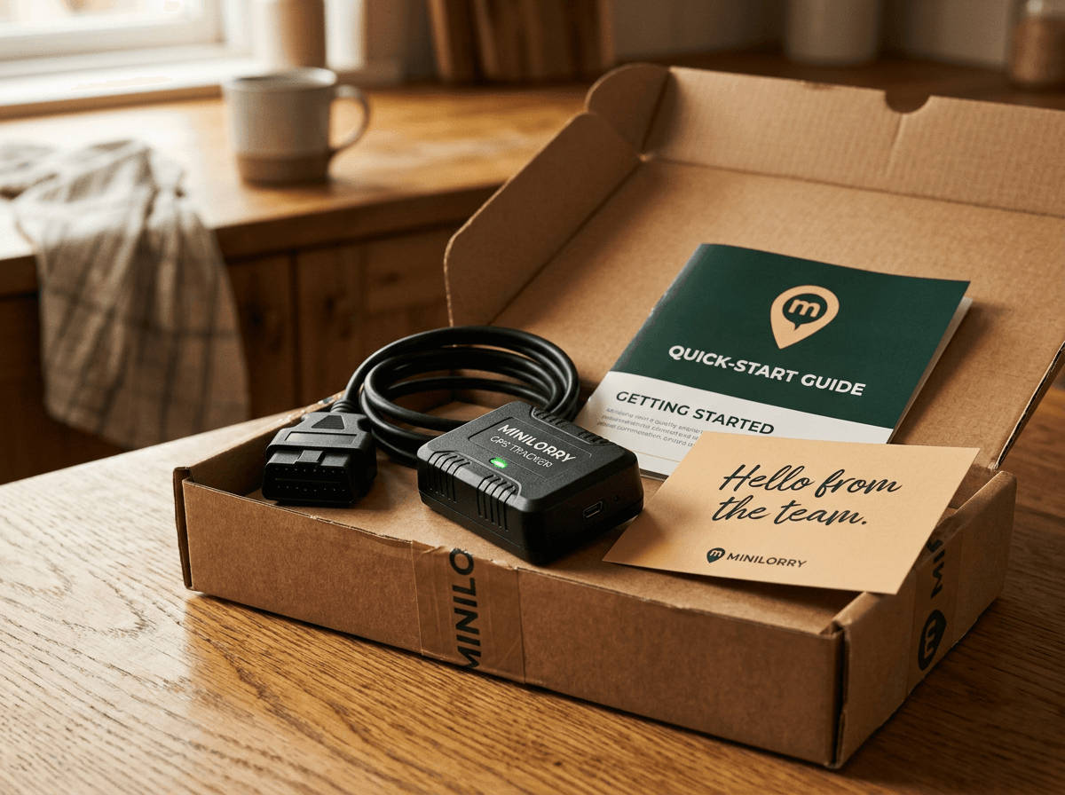 The tracker in the box — plug it in, you are live