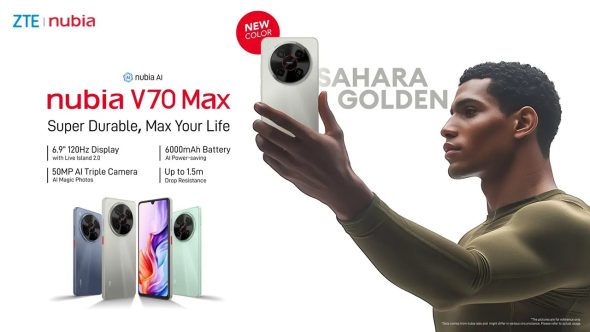 The nubia V70 Max now comes in an all-new Sahara Gold color variant
