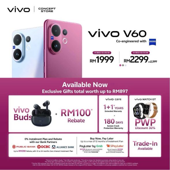 vivo V60 now officially stocked in Malaysia; Free gifts up to RM897 can be yours