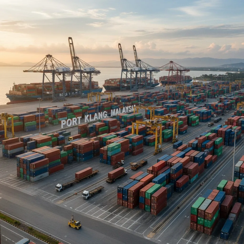 A shipping container yard, representing Malaysia's import and export activities.
