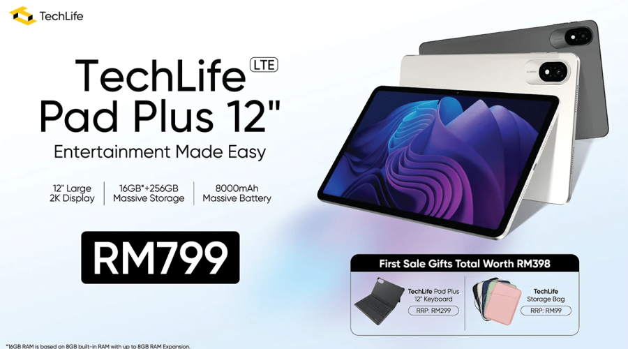 Brand-new TechLife Pad Plus 12″ LTE tablet now available in Malaysia @ RM799