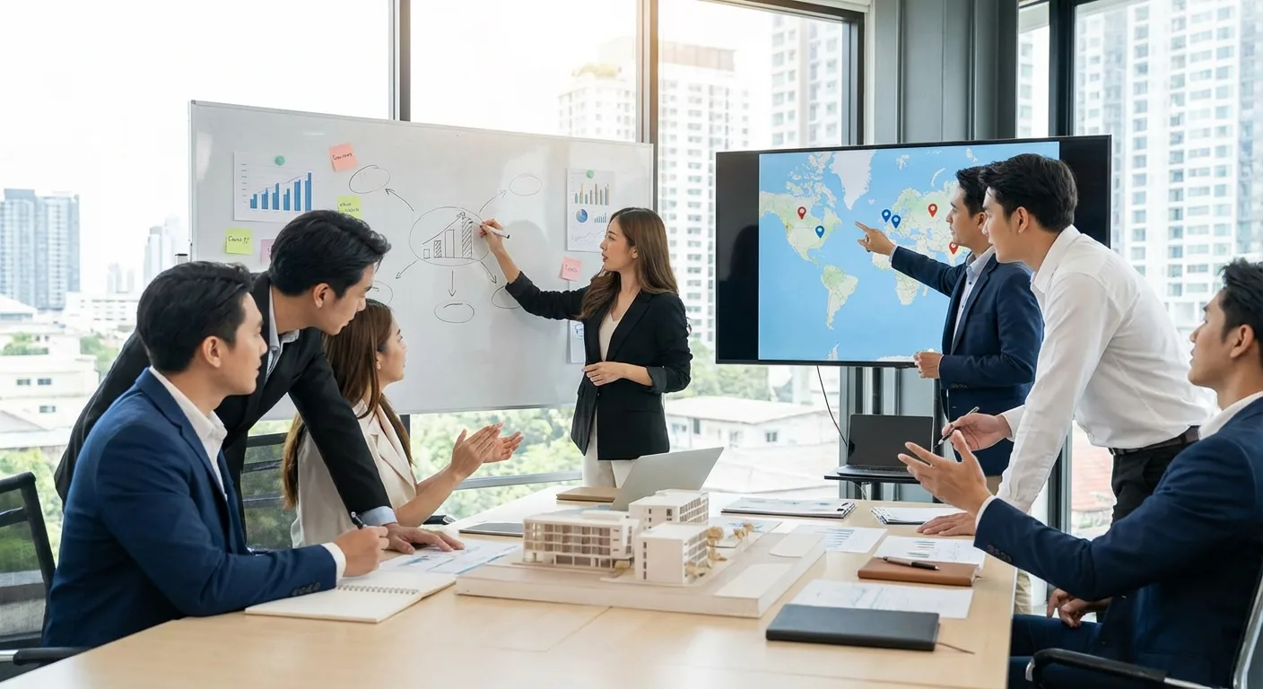 Business professionals in a meeting, planning their next strategic move.
