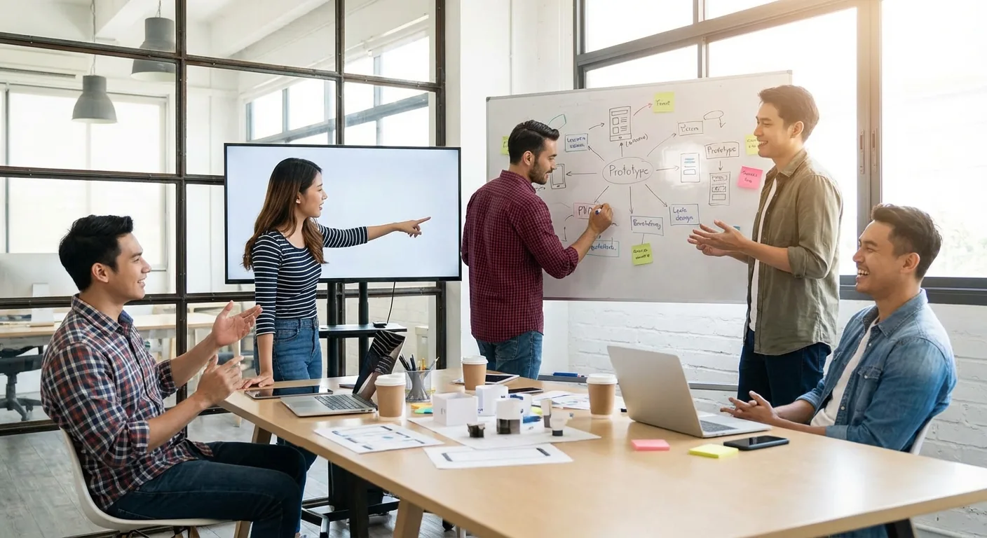 Young professionals collaborating on a project.