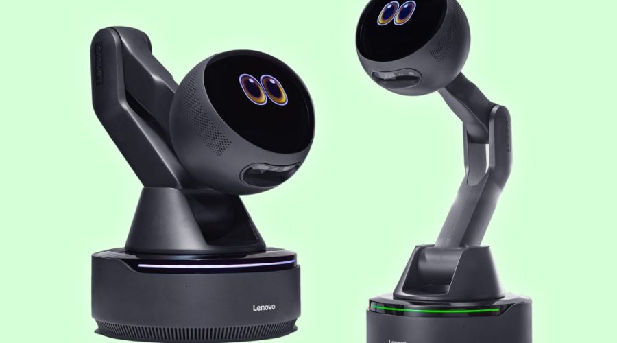 A robot arm with puppy dog eyes is one of Lenovo’s desktop AI concepts
