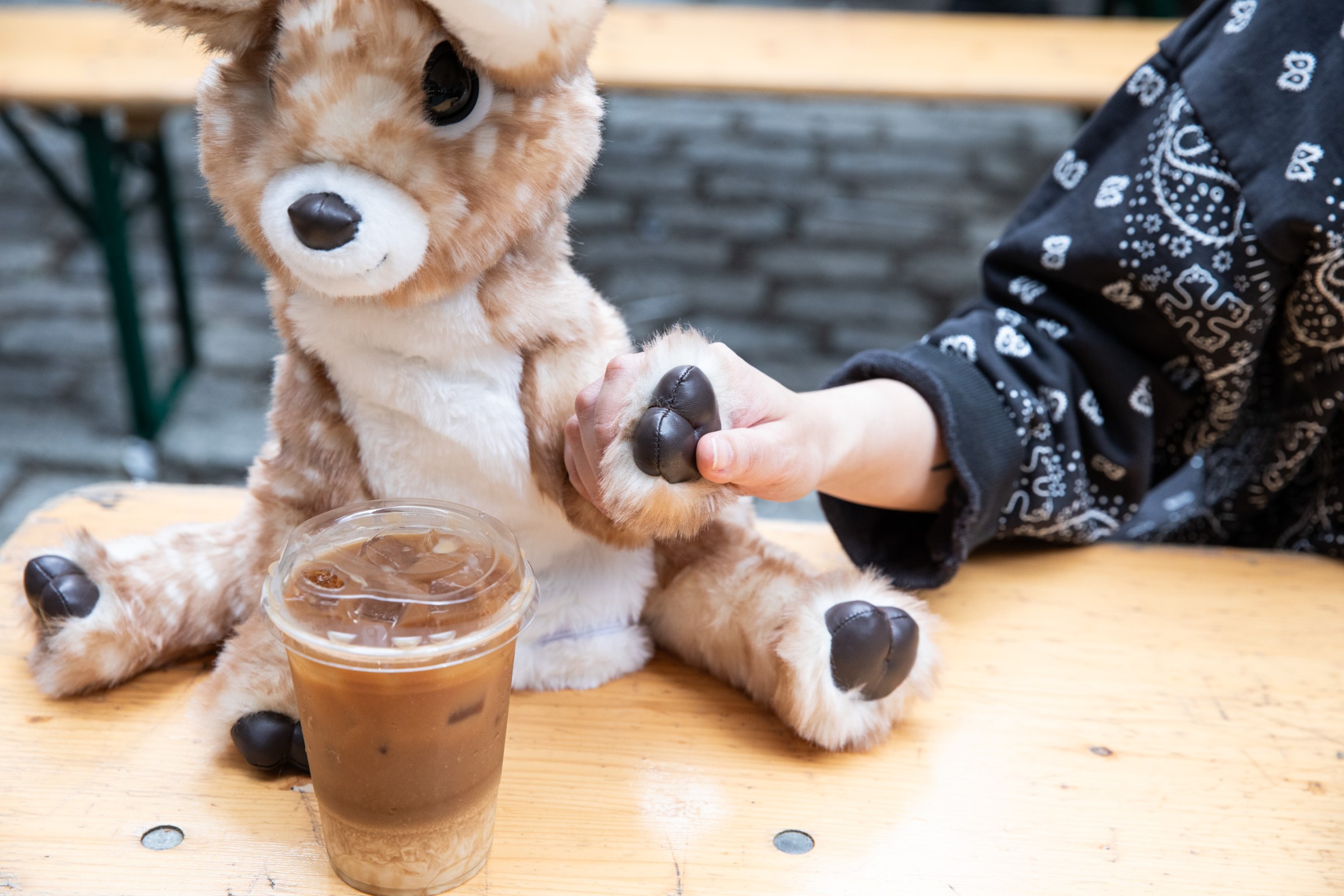 Holding the hoof is how you speak to the Fawn Friend. As an adult, it IS a little weird to be out and about with a plushie, but it is meant to be a conversation starter.