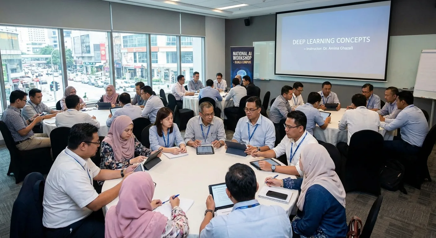 A group of Malaysian professionals attending an AI training workshop.