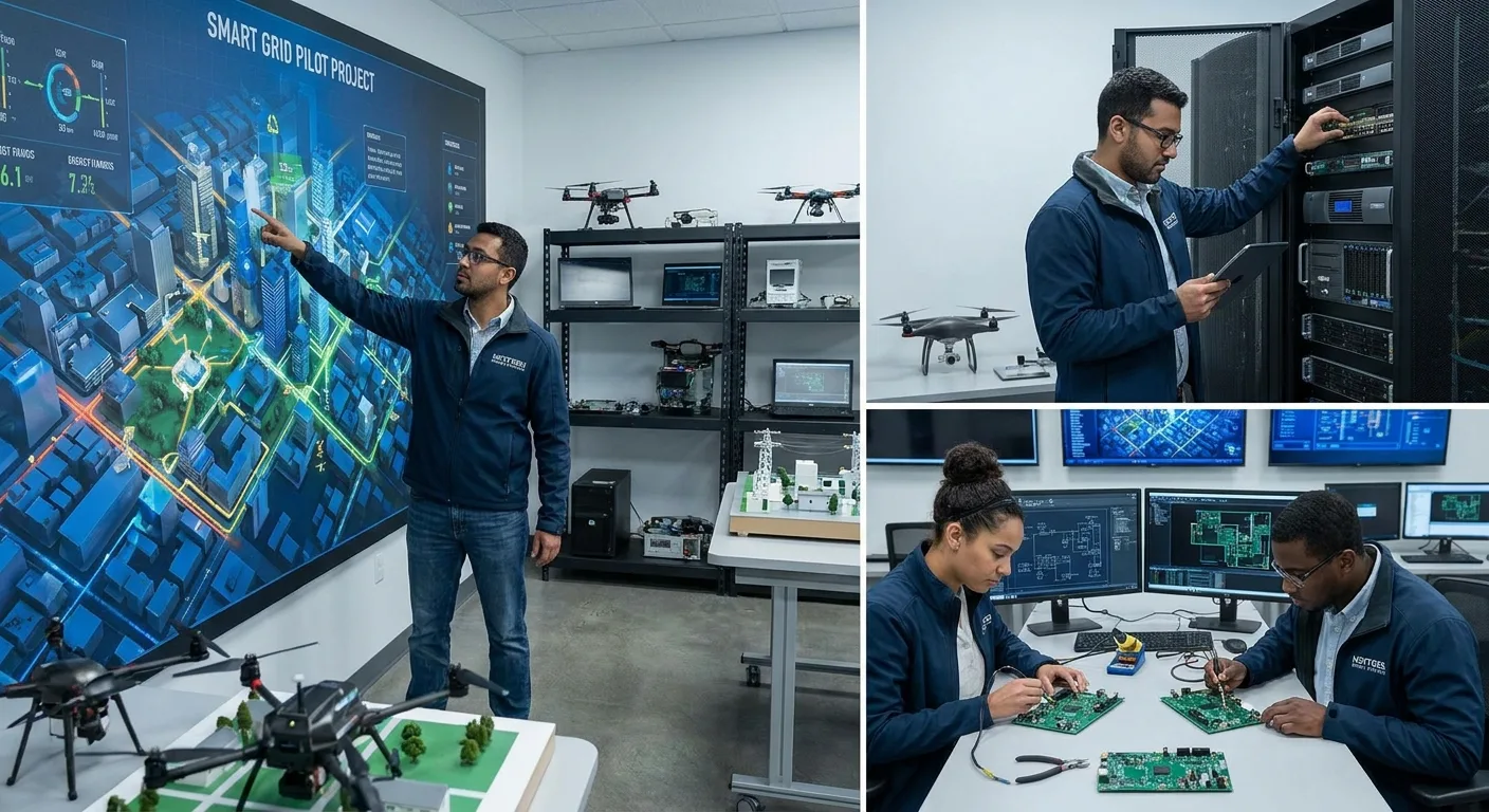 Engineers working on smart grid technology.